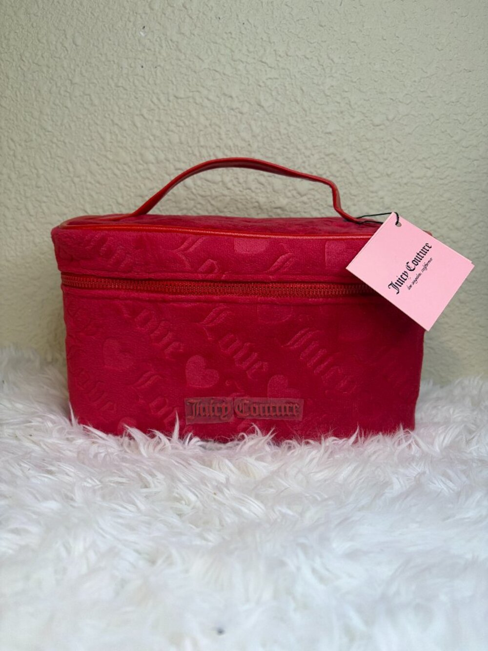 Juicy Couture Red Velour Cosmetic Train Case Bag NWT